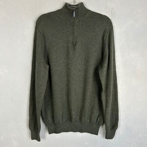 Jeremy Argyle men size XL mock neck 1/4 zip sweater green 100% merino wool